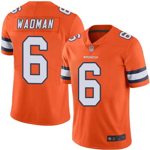 Men Denver Broncos #6 Colby Wadman Limited Orange Rush Vapor Untouchable Football NFL Jersey->youth nfl jersey->Youth Jersey